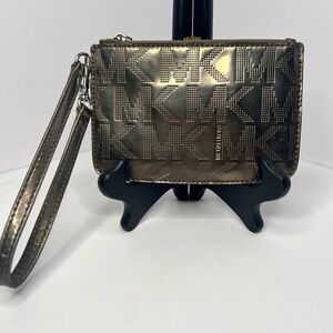 Michael Kors Metallic Gunmetal Logo Casual Wristlet Clutch Y2K